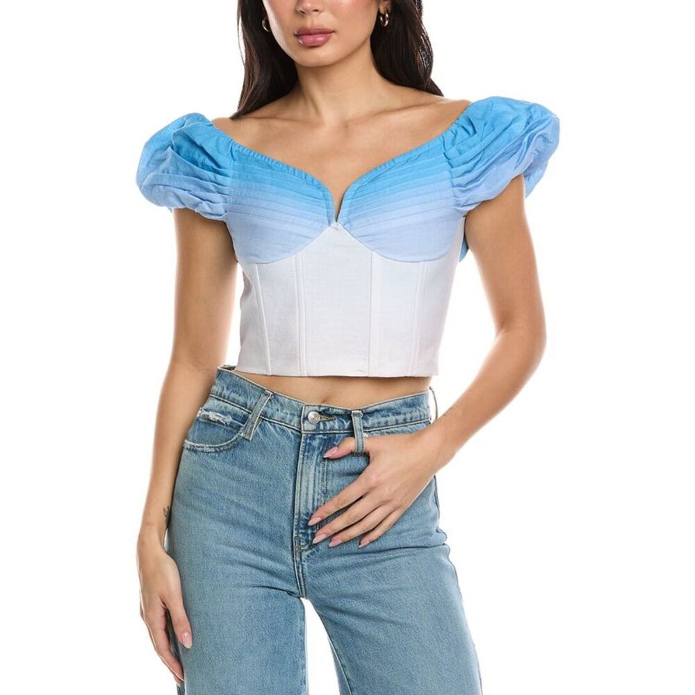 Allison Womens  Clemence Linen-Blend Top, Blue